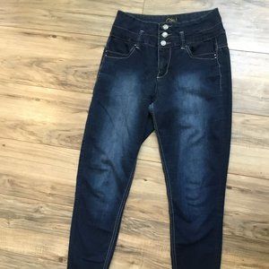 YMI Women's Skinny Jeans Denim High Waist Three Button Stretch Pre Washed Blue 5